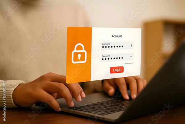 Fototapeta Cyber security Entering Username and Password on Protected Login Screen Privacy and Data Protection