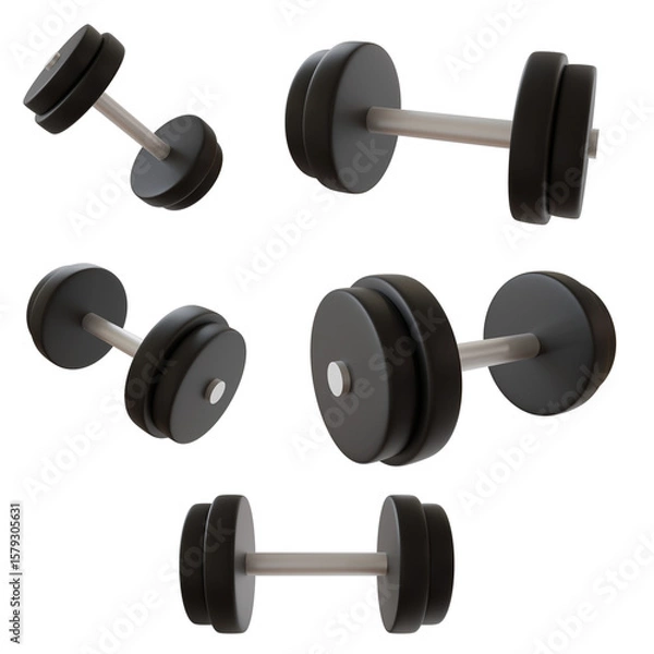 Obraz Dumbbell Collection Fitness Equipment in Various Angles