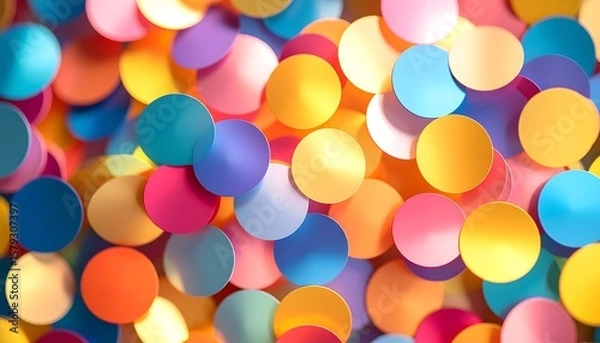 Fototapeta Abstract colorful circles.  Close-up view of many overlapping, slightly convex,  multi-hued circles.  A vibrant, joyful, and energetic aesthetic