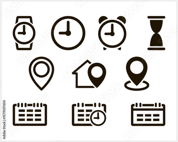 Fototapeta Calendar clock pointer icon isolated. Outline time date location clipart Vector stock illustration