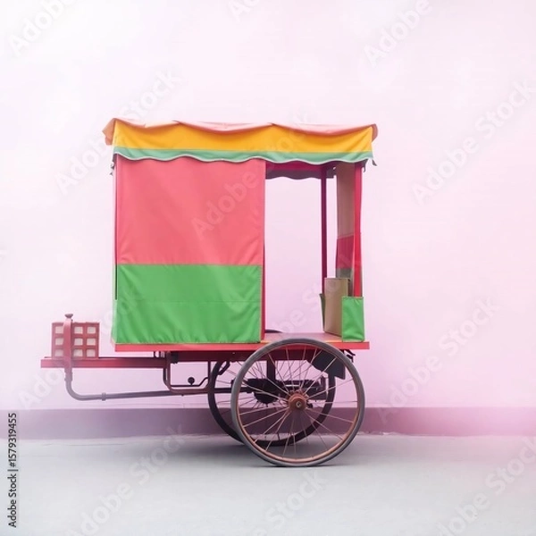Obraz A vibrant photograph of a cart with complementary colors, a soft dreamy atmosphere, hazy soft light, and balanced contrasting colors