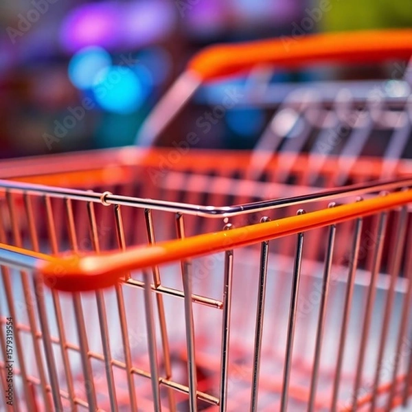 Obraz An extreme macro close-up of a shopping cart, revealing minute details in electric vivid colors
