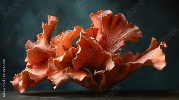 Fototapeta Abstract coral structure showcases intricate patterns and orange color against a dark background
