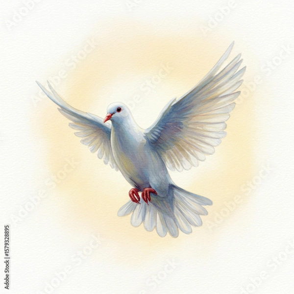 Obraz Watercolor Dove Descending: Symbol of Peace, Soft Light, Isolated on White. 