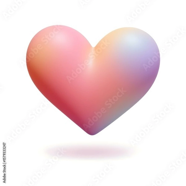 Fototapeta Gradient Pastel 3D Heart Icon. Minimalistic Abstract Love Symbol on White Background


