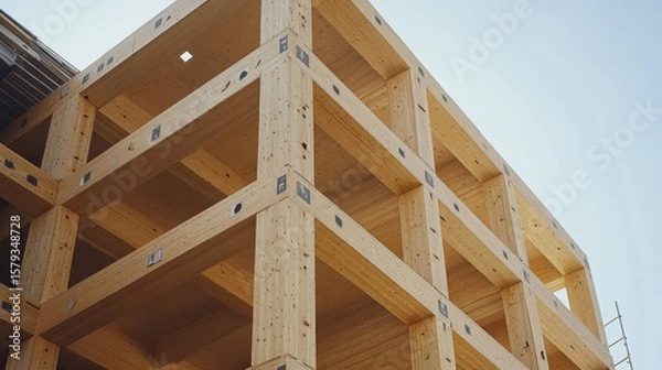 Fototapeta Modern Cross Laminated Timber Structure Under Construction