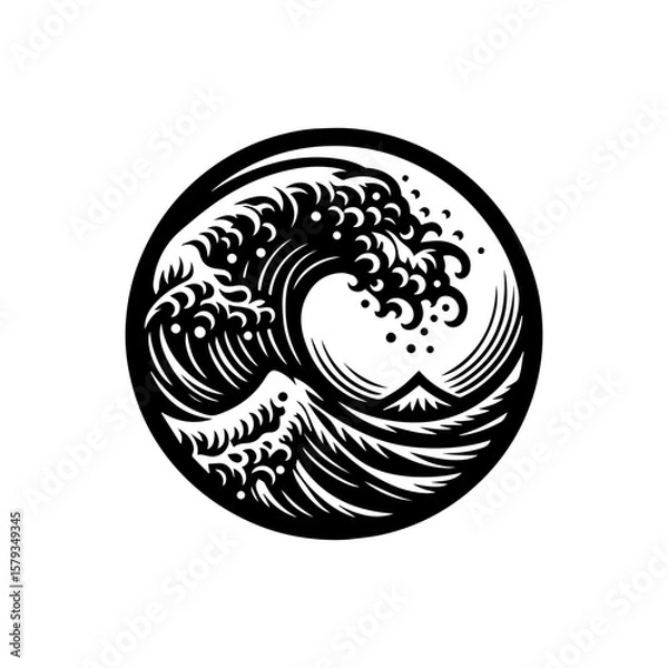 Fototapeta Intricate Black and White Wave Design Within a Circular Frame.