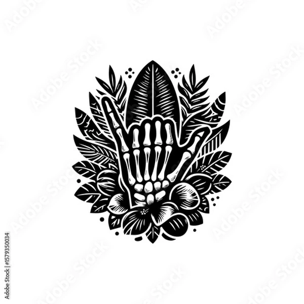 Fototapeta Intricate Skeleton Hand Gesture with Tropical Surroundings.