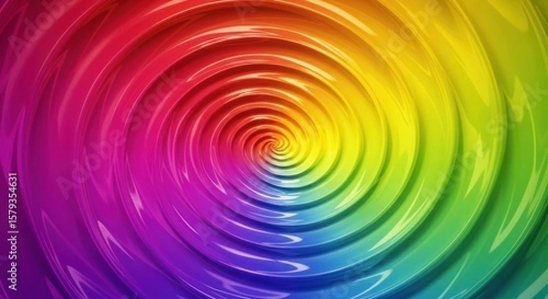 Fototapeta Concentric waves painted in rainbow hues spiral inward to a central point