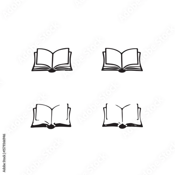 Obraz Collection of four simple black and white line art open books