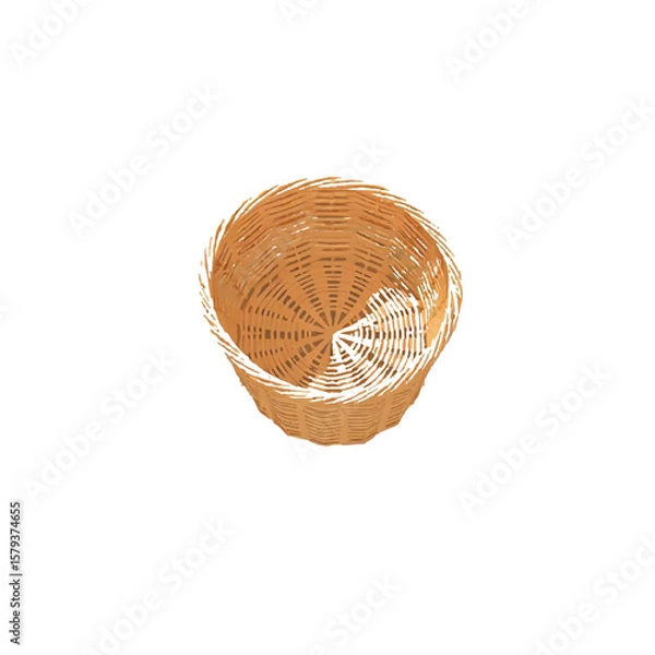 Obraz Top view of a woven wicker basket with a white background