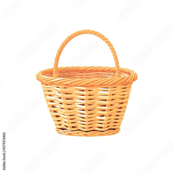 Obraz Woven wicker basket with a sturdy handle isolated on a white background