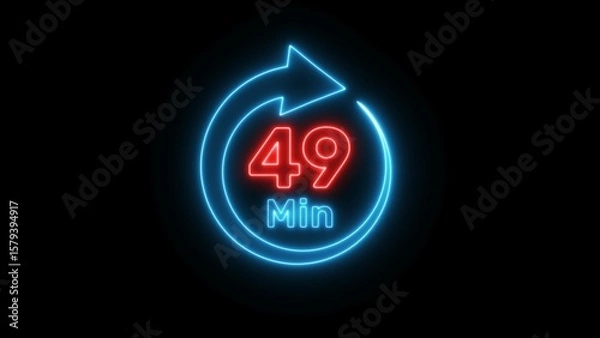 Fototapeta Neon timer clock  illustration. Neon countdown minute symbol.