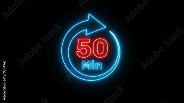 Fototapeta Neon timer clock  illustration. Neon countdown minute symbol.