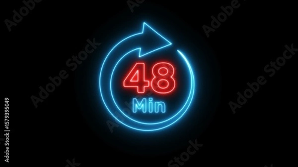 Fototapeta Neon timer clock  illustration. Neon countdown minute symbol.