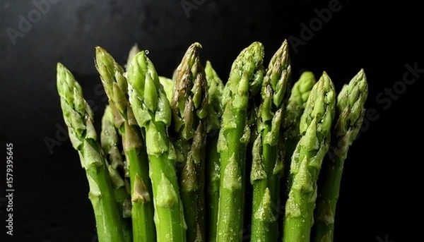 Fototapeta fresh green asparagus spears a close up on vibrant slender stalks against a black background