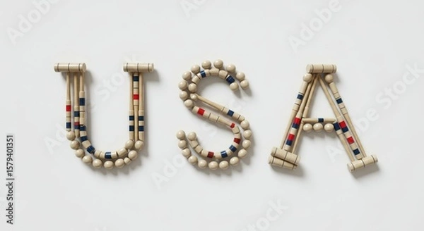 Fototapeta USA Croquet Letters - Croquet mallet balls arranged to spell out USA. Patriotic and playful design. Perfect for summer or 4th of July