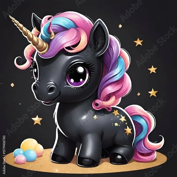 Obraz Black cute  baby unicorn
