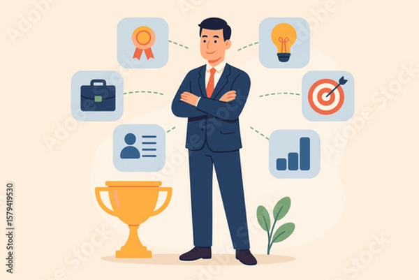 Fototapeta Competence, skills for work responsibility. Professional work experience, capability. Qualification for job and career development concept. Metaphor for business success.