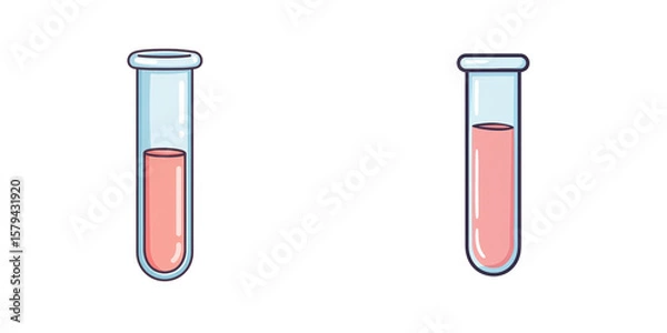 Fototapeta Two laboratory test tubes with pink liquid inside  no background, isolated set