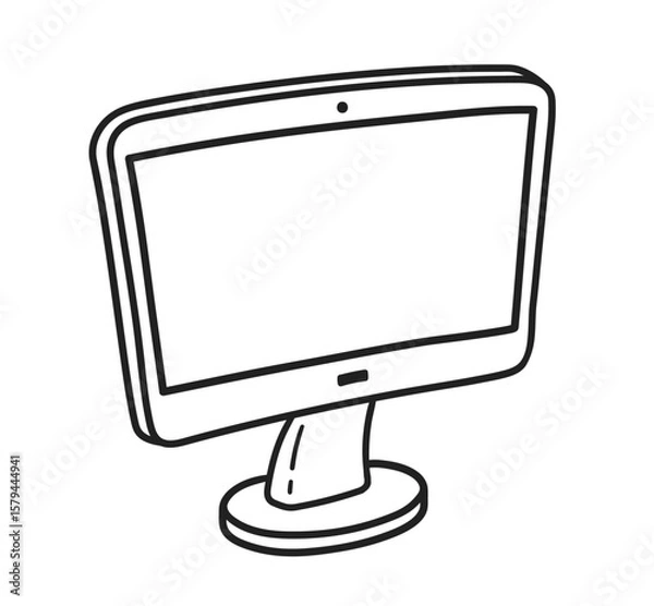 Fototapeta Vector illustration of computer monitor in simple black and white line art for education and digital learning.