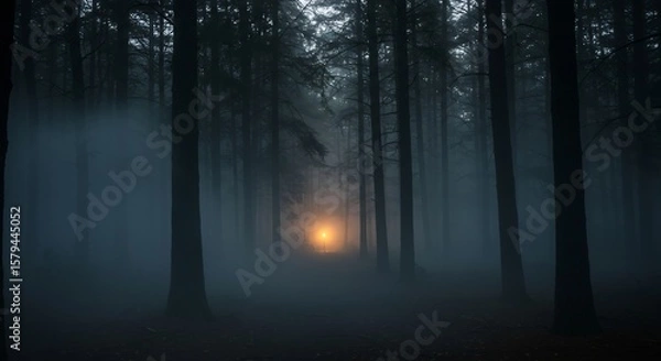 Obraz Enigmatic Forest Path Illuminated by a Single Light