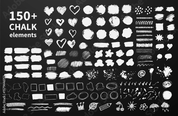 Fototapeta Vector illustration of chalk design elements. Hand drawn grunge doodles on a blackboard background.