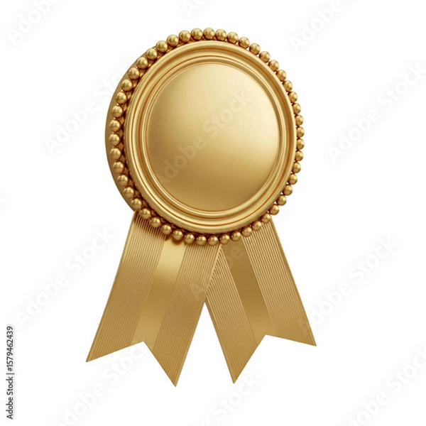 Fototapeta Elegant golden award ribbon rosette with decorative beading isolated on transparent background