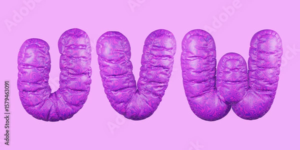 Fototapeta 3D Puffy Letters U V W in Purple Abstract Texture