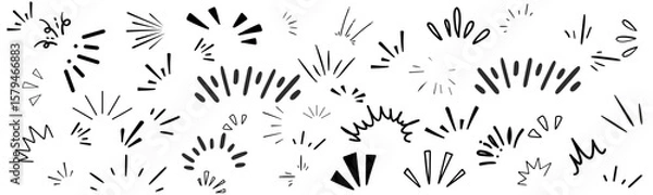 Fototapeta line sparkle vector set, comic style decorative lines, burst effects, and dynamic radial patterns in black for enhancing illustrations, comics, and graphic designs with energetic visual elements