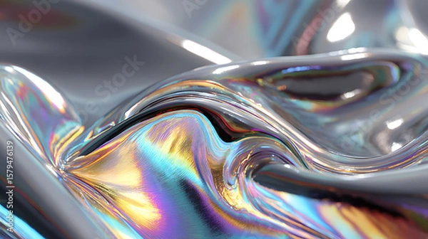 Fototapeta Silver holographic foil. Abstract chrome waves background. Hologram texture. Premium quality. Modern design. abstract 3d wave background