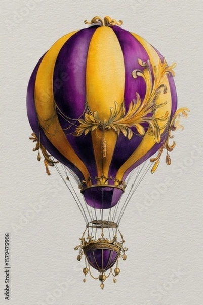 Fototapeta Colorful hot air balloon with intricate design hovering in the atmosphere during a clear and sunny day Generative AI