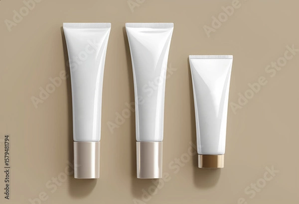 Obraz Three elegantly designed cosmetic tubes in chic colors are displayed against a soft background that enhances them