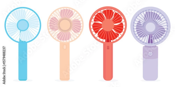 Fototapeta Mini Portable Fan. Different Styles Digital Electric Handheld Fan icons. Vector Illustration