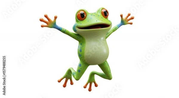 Obraz Happy cartoon frog jumping