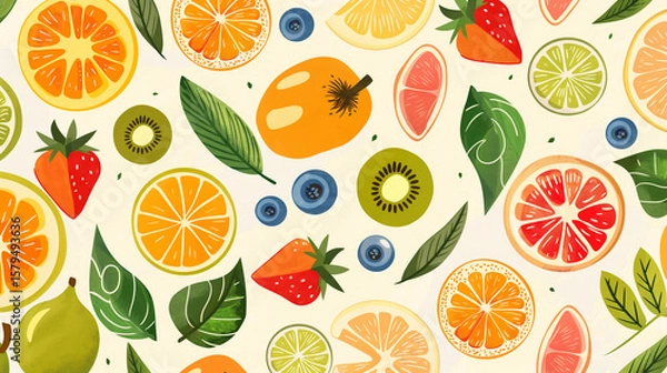 Fototapeta Colorful fruit pattern design background , Nutrient-Rich Pattern, Fun Healthy Print, Fruit Market Mood, Sweet Fresh Theme, Natural Produce Graphics