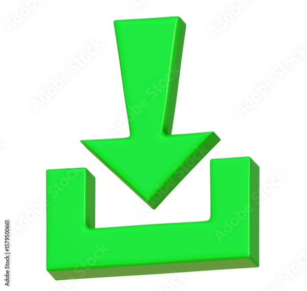 Fototapeta 3d green download button on png transparent background.