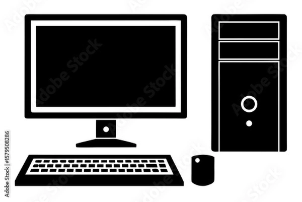 Obraz Desktop computer complete set silhouette vector illustration