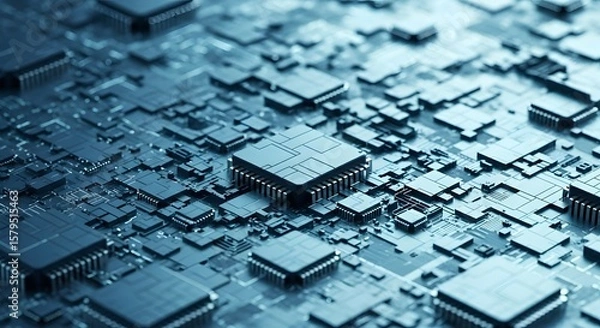Obraz Futuristic Blue Circuit Board Close-up Texture
