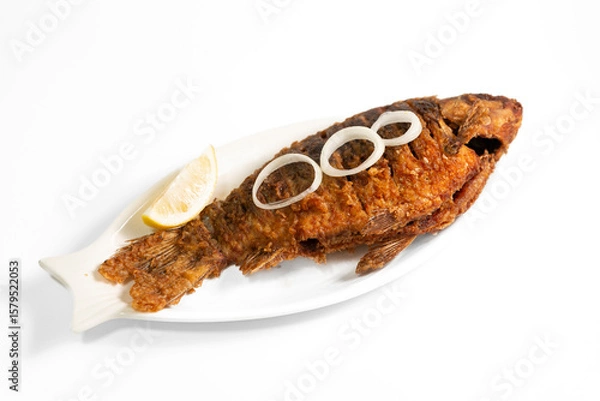 Obraz grilled fish on white background