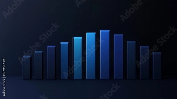 Fototapeta Ascending Blue Gradient Columns Against Dark Backdrop, Minimalist 3D Render