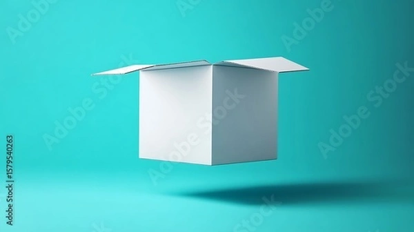 Fototapeta Empty White Cardboard Box Floating Against a Gradient Turquoise Background
