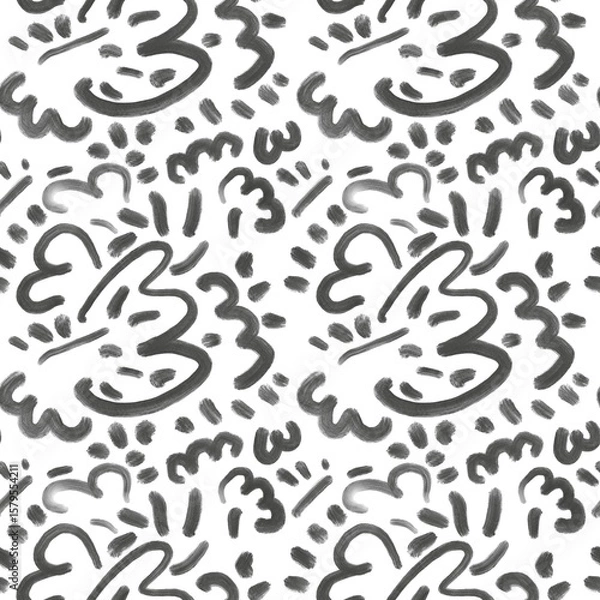 Fototapeta Seamless abstract textured pattern. Texture in black, white colors. Digital brush strokes. Dots, lines, circles. Design for textile fabrics, wrapping paper, background, wallpaper, cover.