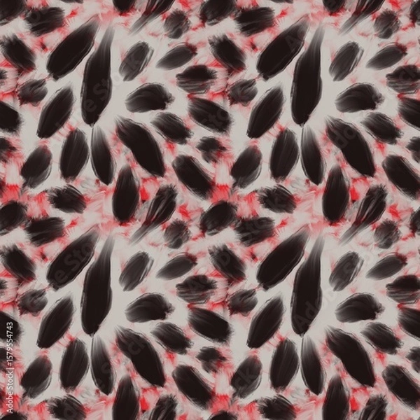 Fototapeta Seamless abstract geometric pattern. Background in black, red, grey, white. Illustration. Lines, stains, strokes. Design for textile fabrics, wrapping paper, background, wallpaper, cover.