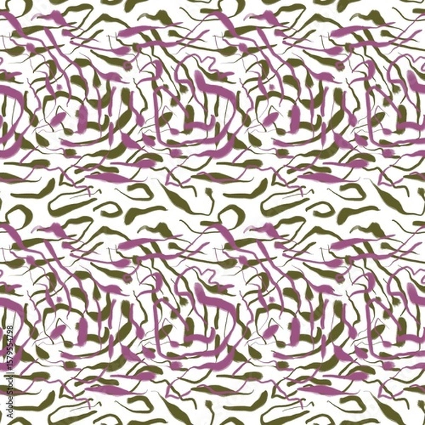 Fototapeta Seamless abstract textured pattern. Simple background with green, magenta, white texture. Digital brush strokes. Lines, dots. Design for textile fabrics, wrapping paper, background, wallpaper, cover.