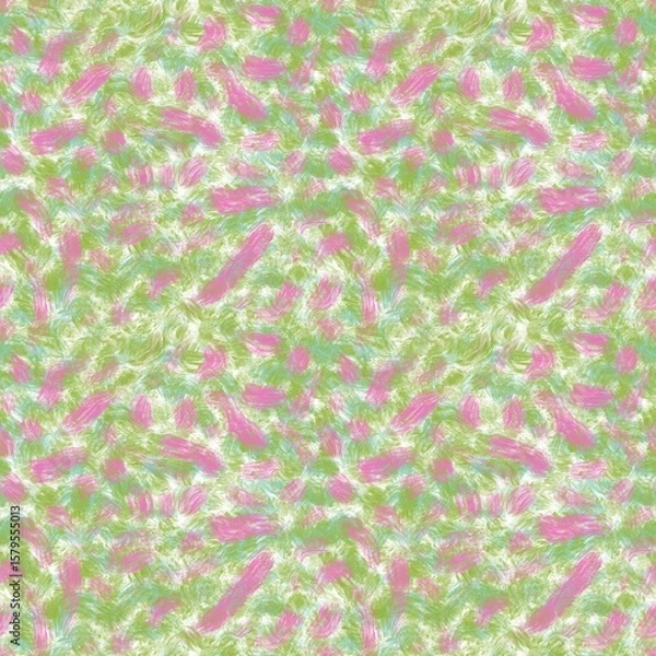Fototapeta Seamless abstract textured pattern. Green, pink lines on white. Digital brush strokes. Design for textile fabrics, wrapping paper, background, wallpaper, cover