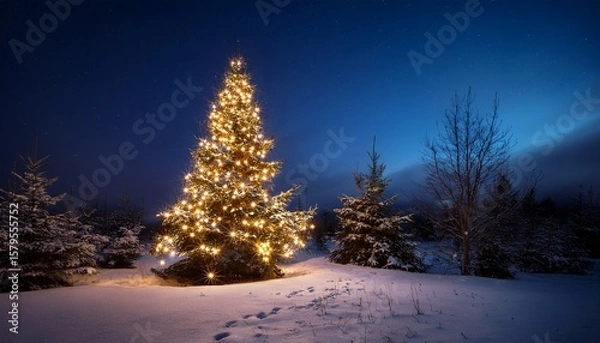 Obraz the magic of a nighttime christmas tree adorned with twinkling lights