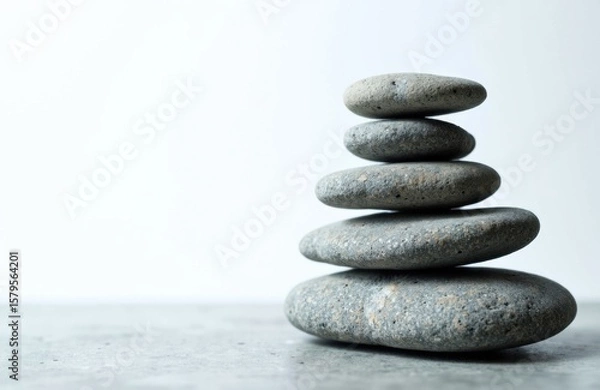 Fototapeta Stacked smooth stones balanced on top of each other creating a calming and minimalist scene