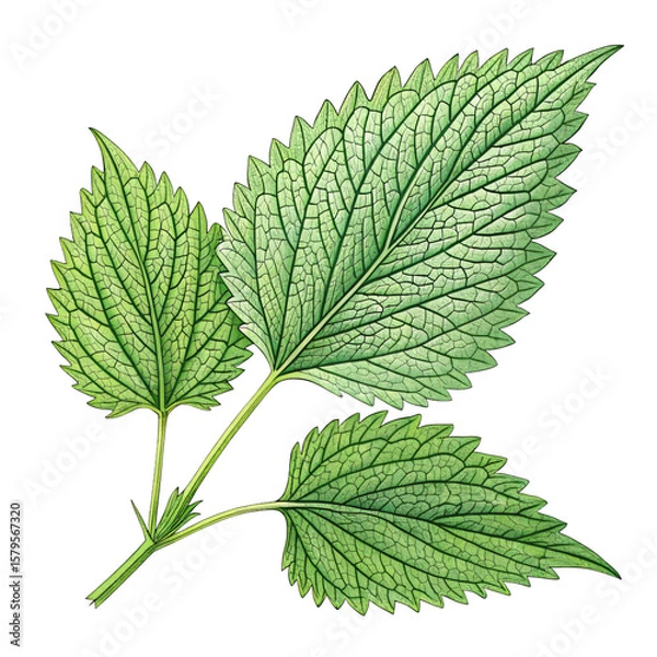 Fototapeta Stinging Nettle Leaves Botanical Illustration of Urtica Dioica Isolated On Transparent Background