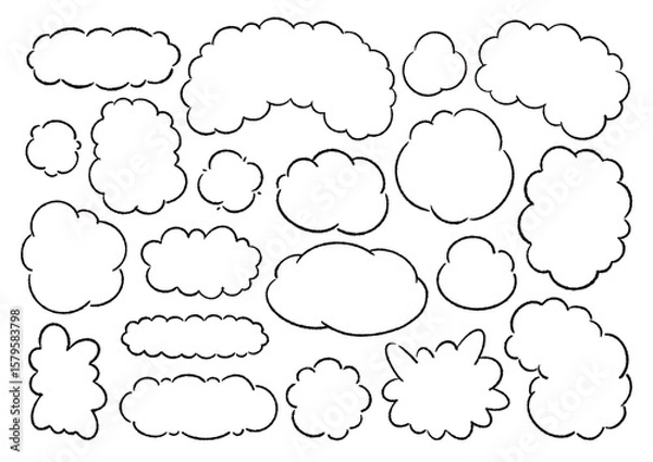 Obraz 手描きのもこもこの吹き出しのセット